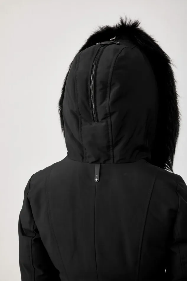 Downs and Jackets Women Mackage TRISH Powder Touch Down Coat With Silver Fox Fur Signature Mackage Collar Black