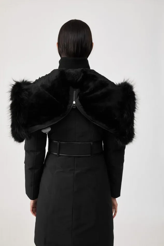 Downs and Jackets Women Mackage TRISH Powder Touch Down Coat With Silver Fox Fur Signature Mackage Collar Black