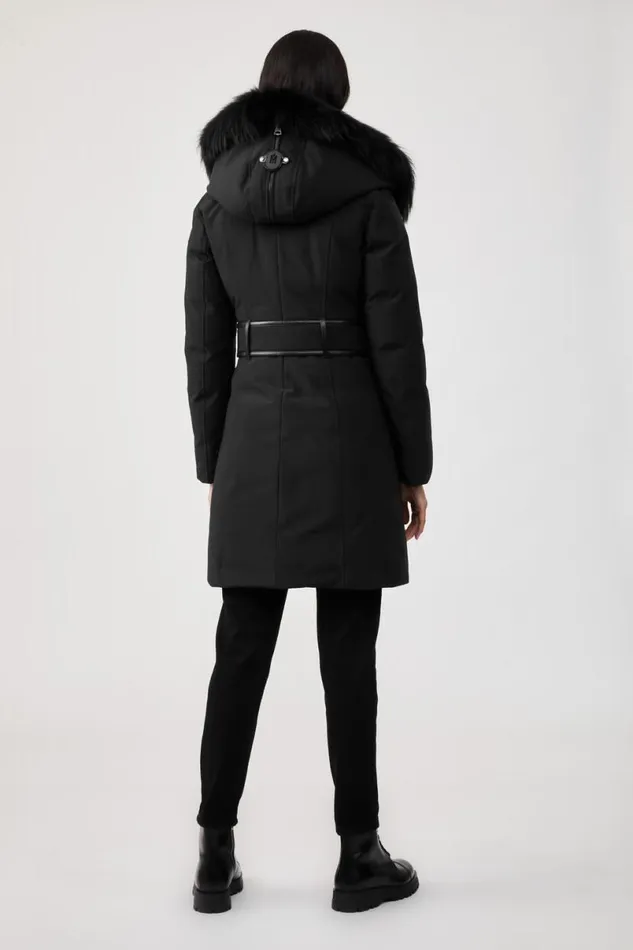 Downs and Jackets Women Mackage TRISH Powder Touch Down Coat With Silver Fox Fur Signature Mackage Collar Black