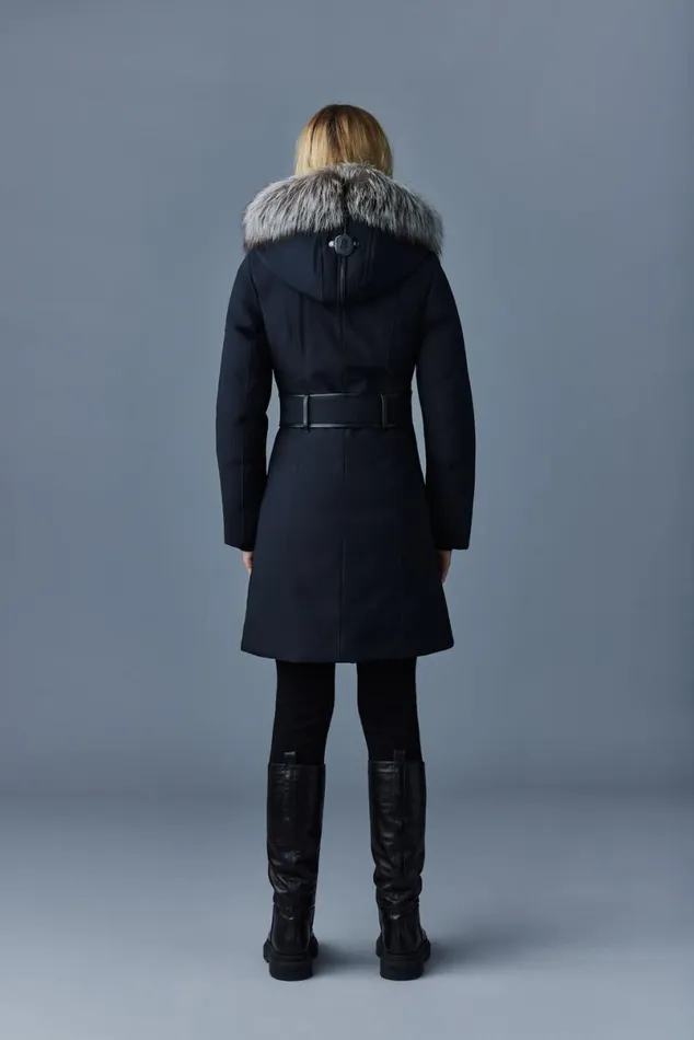 Downs and Jackets Women Mackage TRISH Powder Touch Down Coat With Silver Fox Fur Signature Mackage Collar Black