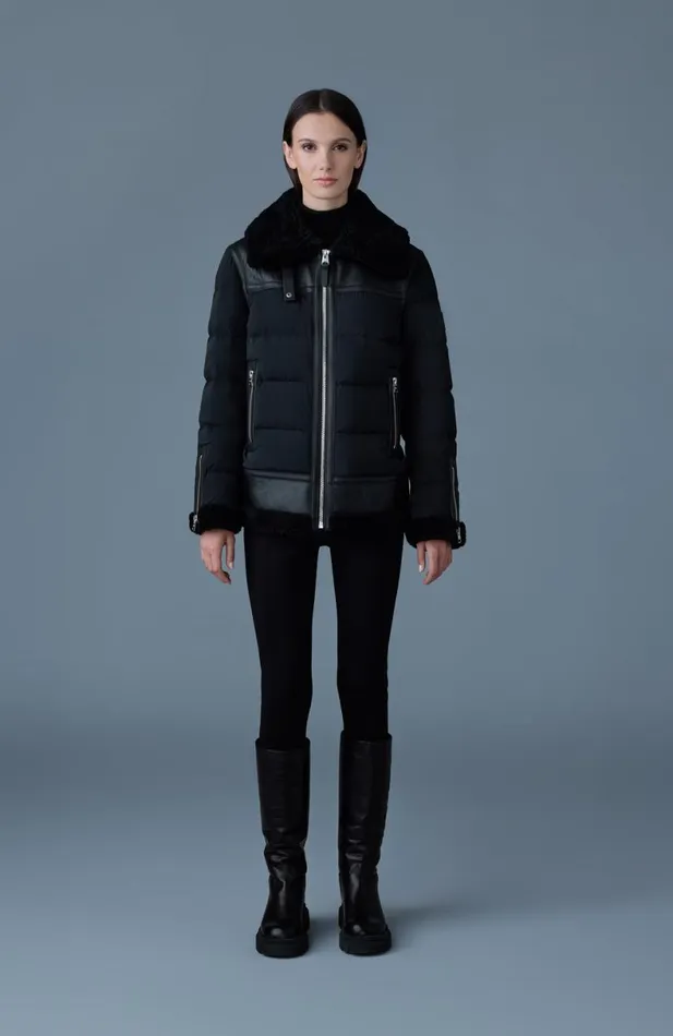 Downs and Jackets Women Mackage VANNA Mixedmedia Shearling Down Jacket Black