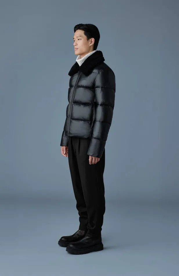 Downs and Parkas Men Mackage KYRIE Leather Down Quilted Jacket With Shearling Collar Black
