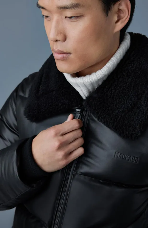 Downs and Parkas Men Mackage KYRIE Leather Down Quilted Jacket With Shearling Collar Black