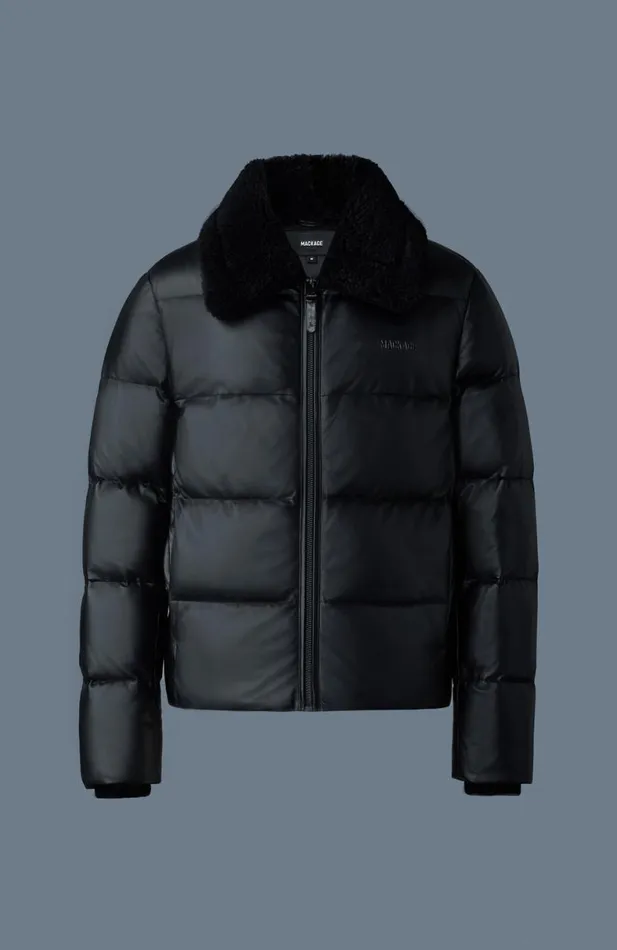 Downs and Parkas Men Mackage KYRIE Leather Down Quilted Jacket With Shearling Collar Black