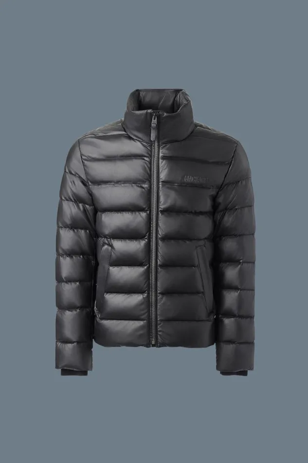 Downs and Parkas Men Mackage RYAN Leather Down Jacket With Stand Collar Black