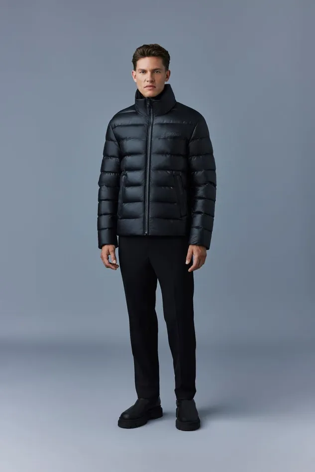Downs and Parkas Men Mackage RYAN Leather Down Jacket With Stand Collar Black