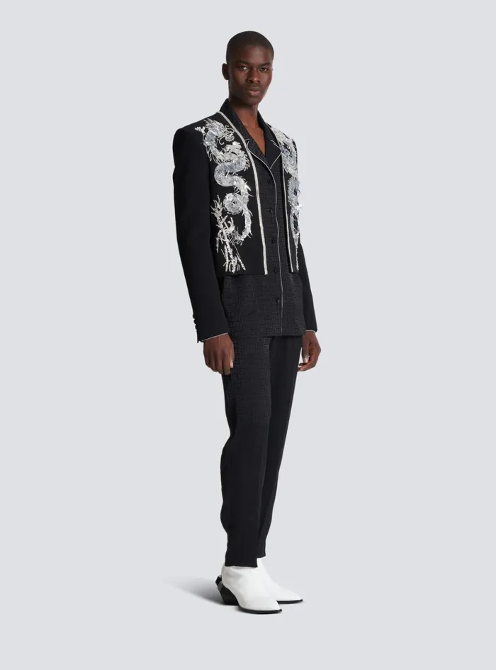 Dragon Embroidered Spencer Jacket Black Men Balmain Jackets And Blazers