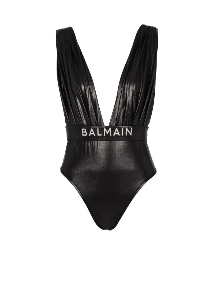 Draped Onepiece Swimsuit With Belt Black Women Balmain Swimwear