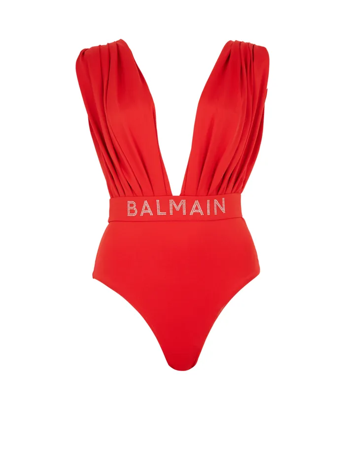 Draped Swimsuit Red Women Balmain Swimwear