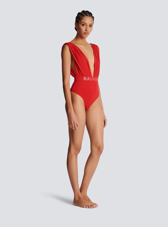 Draped Swimsuit Red Women Balmain Swimwear