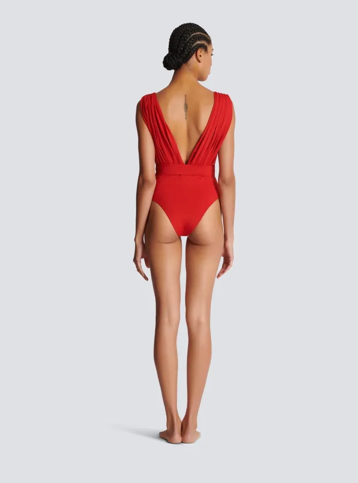 Draped Swimsuit Red Women Balmain Swimwear
