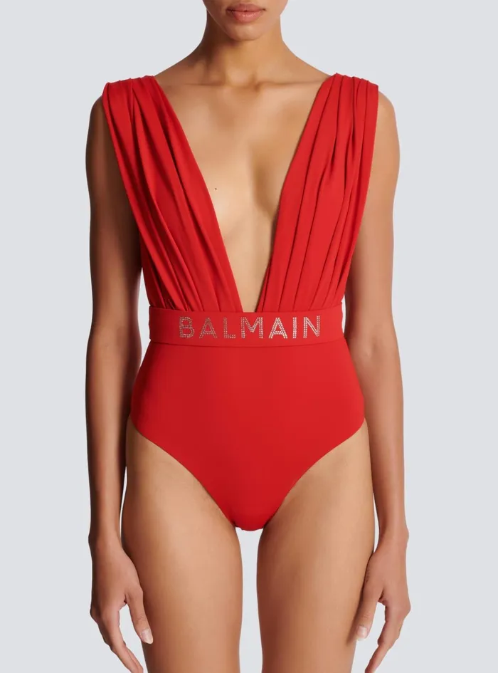 Draped Swimsuit Red Women Balmain Swimwear