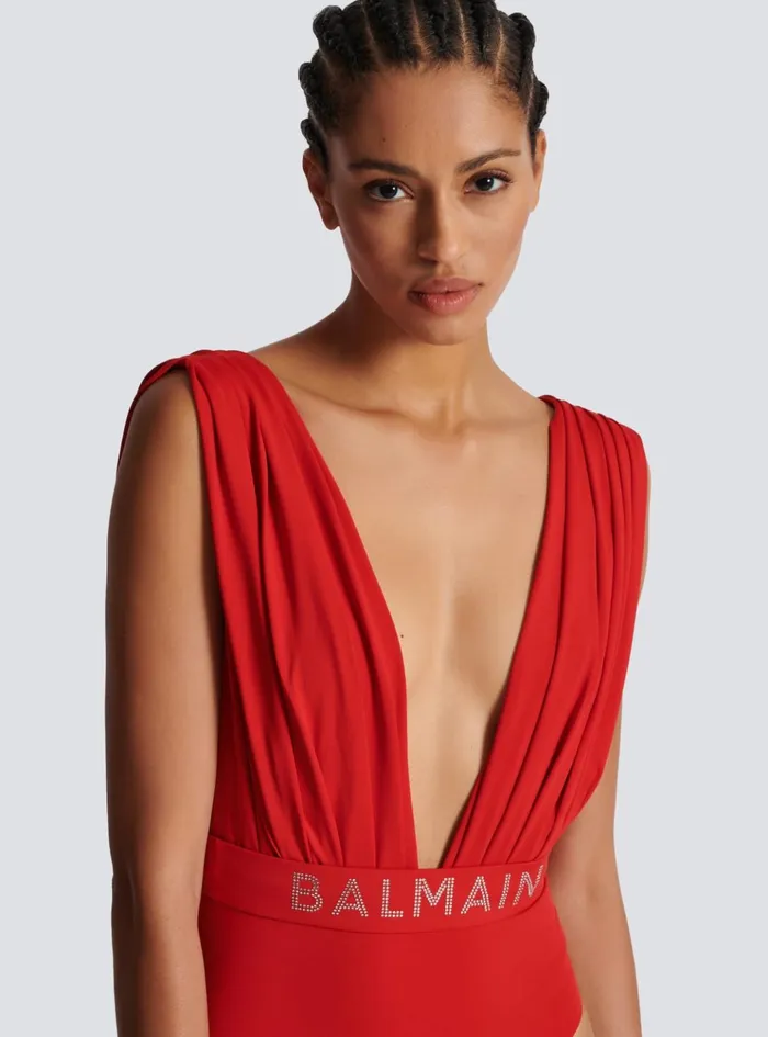 Draped Swimsuit Red Women Balmain Swimwear