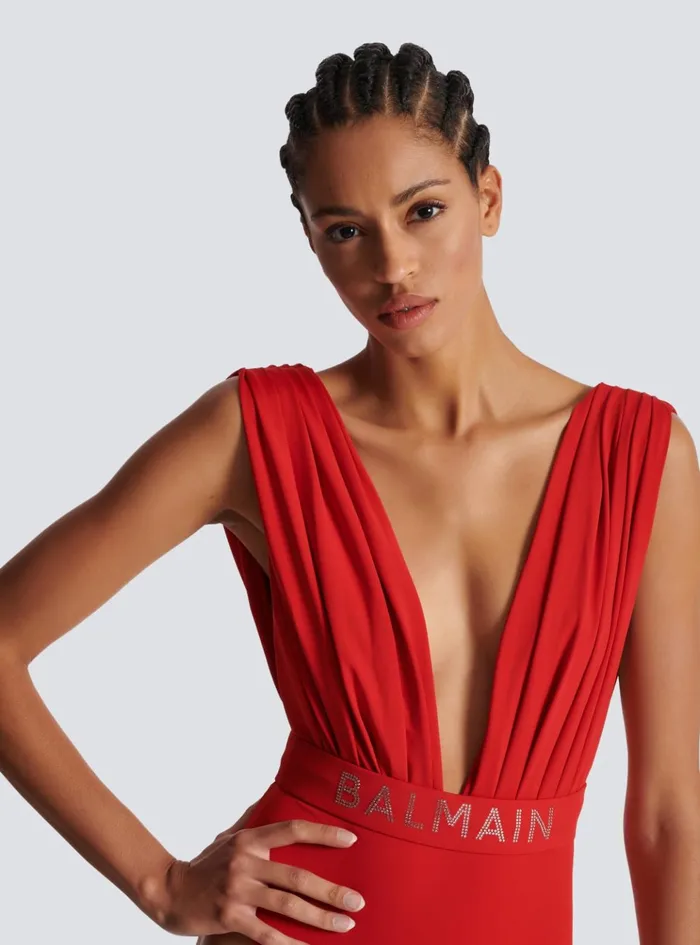 Draped Swimsuit Red Women Balmain Swimwear