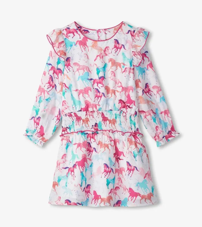 Dresses Girls Hatley Girls Pretty Horses Smocked Waist Dress
