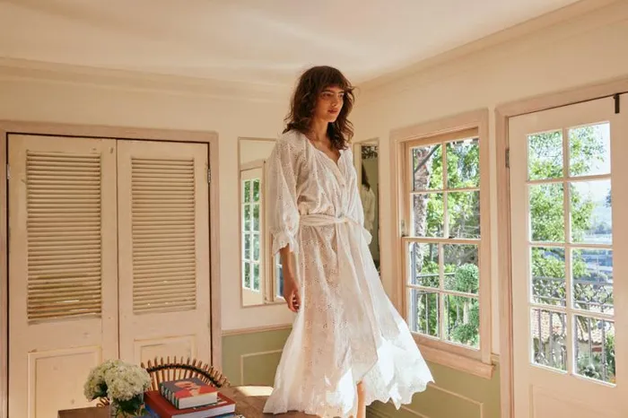 Dresses Shop Natalie Martin ALEX MIDI DRESS WITH SASH Geranium Milk