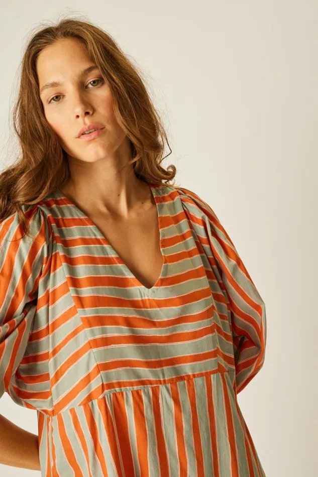 Dresses Shop Natalie Martin ALICE DRESS Batik Stripe Sage