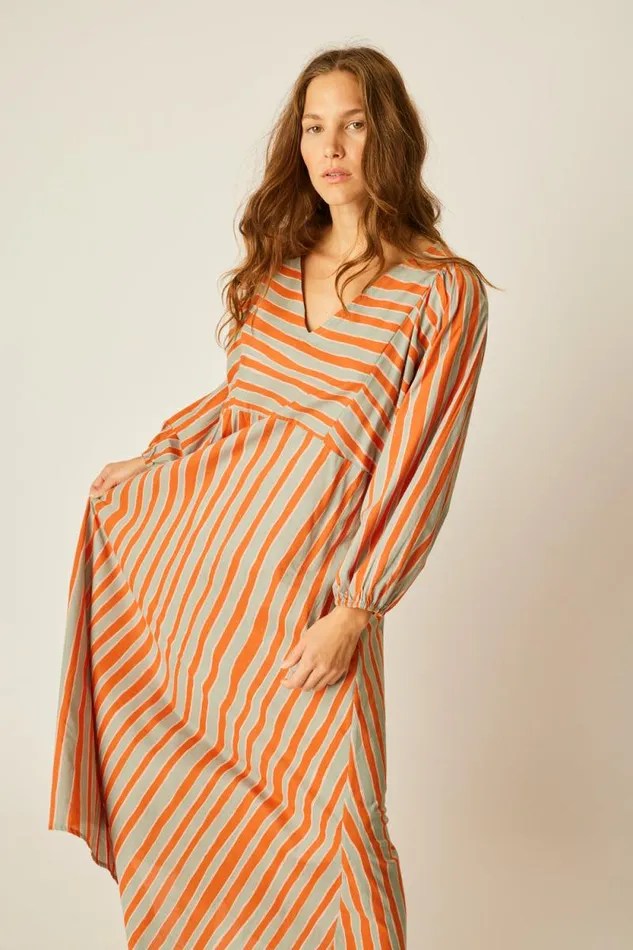 Dresses Shop Natalie Martin ALICE DRESS Batik Stripe Sage