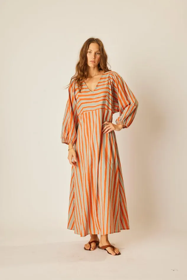 Dresses Shop Natalie Martin ALICE DRESS Batik Stripe Sage