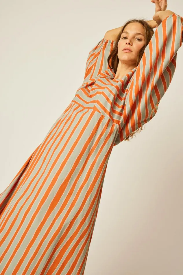Dresses Shop Natalie Martin ALICE DRESS Batik Stripe Sage