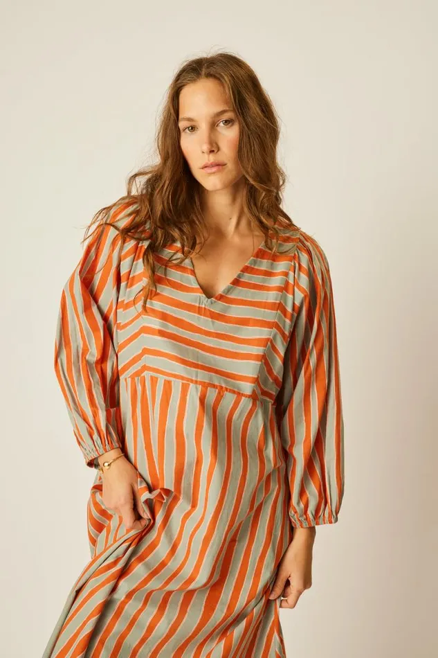 Dresses Shop Natalie Martin ALICE DRESS Batik Stripe Sage