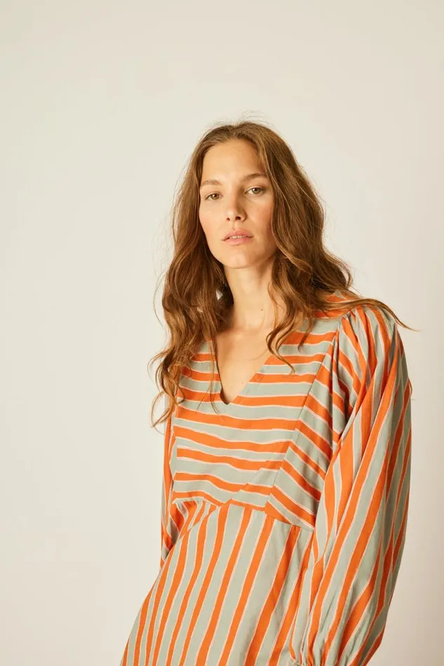 Dresses Shop Natalie Martin ALICE DRESS Batik Stripe Sage