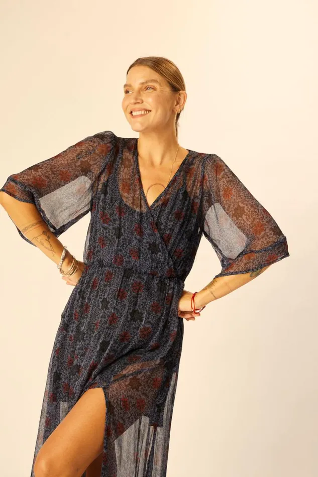 Dresses Shop Natalie Martin COCO MAXI Snowflake Steel Blue