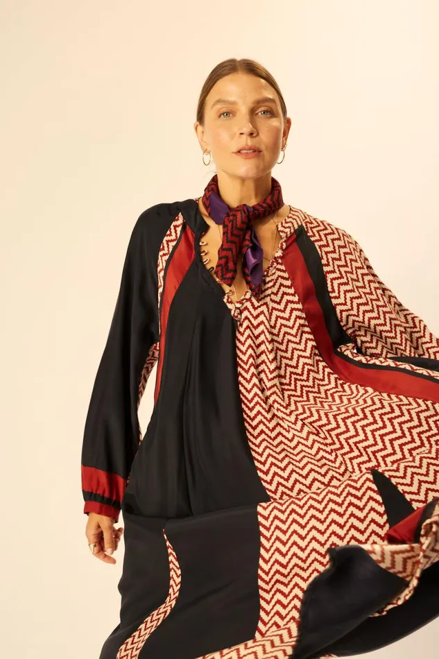 Dresses Shop Natalie Martin FIORE MAXI Block Zigzag Noire
