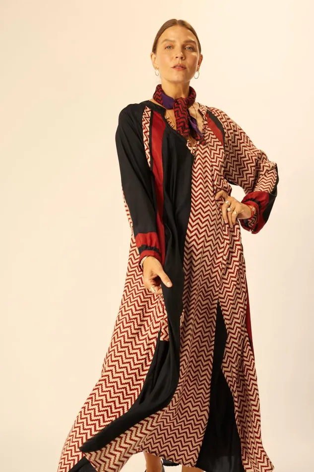 Dresses Shop Natalie Martin FIORE MAXI Block Zigzag Noire