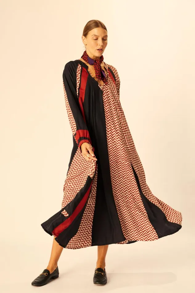 Dresses Shop Natalie Martin FIORE MAXI Block Zigzag Noire