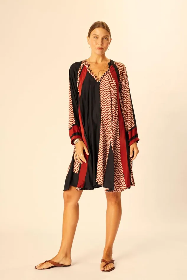 Dresses Shop Natalie Martin FIORE SHORT DRESS Block Zigzag Aubergine