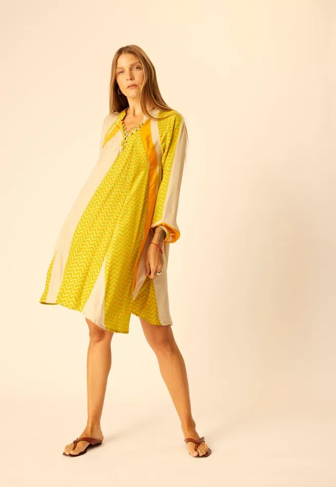 Dresses Shop Natalie Martin FIORE SHORT DRESS Block Zigzag Tangerine