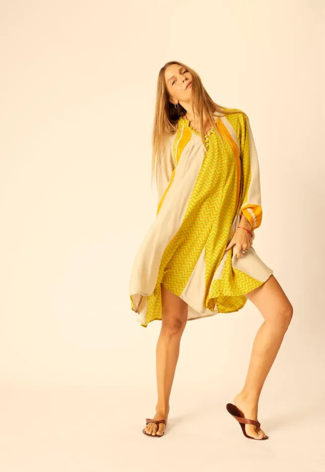 Dresses Shop Natalie Martin FIORE SHORT DRESS Block Zigzag Tangerine