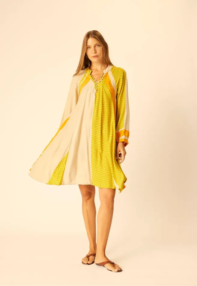 Dresses Shop Natalie Martin FIORE SHORT DRESS Block Zigzag Tangerine