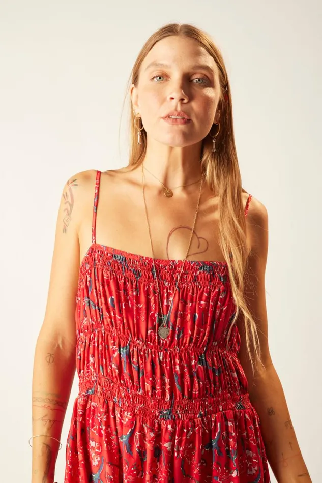Dresses Shop Natalie Martin GINA SHORT DRESS Silk Watercolor Vermil