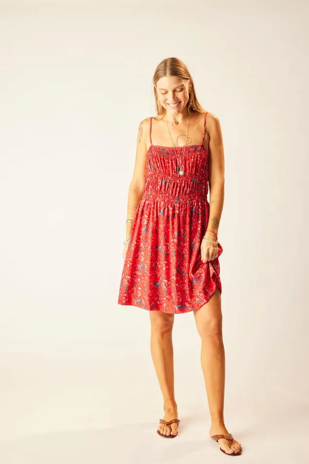 Dresses Shop Natalie Martin GINA SHORT DRESS Silk Watercolor Vermil
