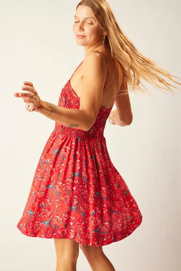 Dresses Shop Natalie Martin GINA SHORT DRESS Silk Watercolor Vermil