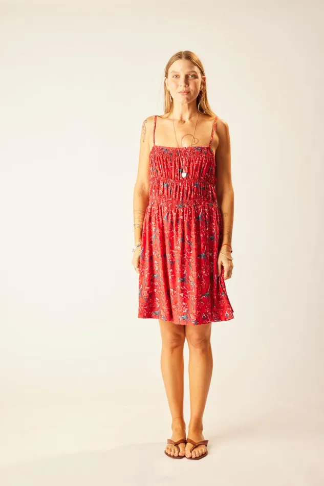Dresses Shop Natalie Martin GINA SHORT DRESS Silk Watercolor Vermil