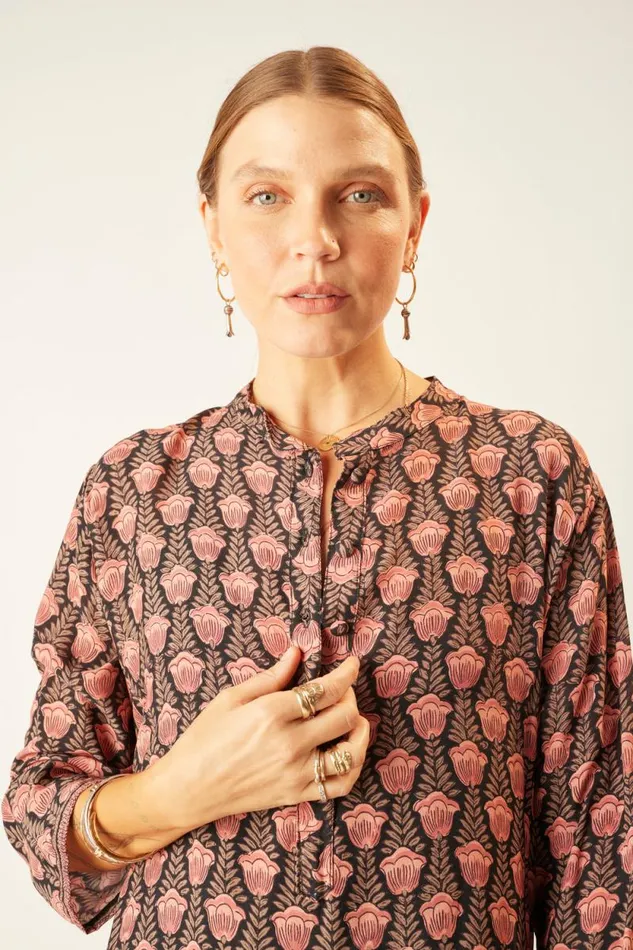 Dresses Shop Natalie Martin ISOBEL DRESS Tulip Print Kamari Black