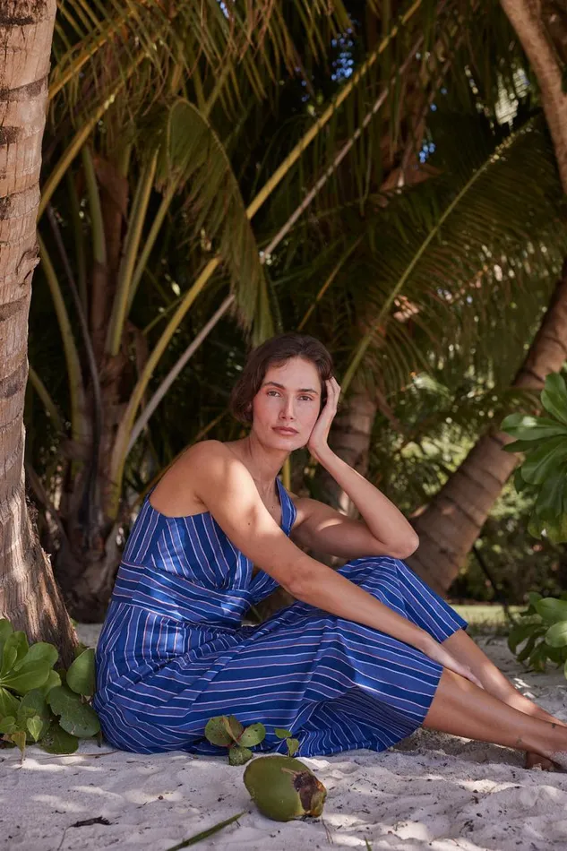 Dresses Shop Natalie Martin JACKIE DRESS Batik Stripe Navy