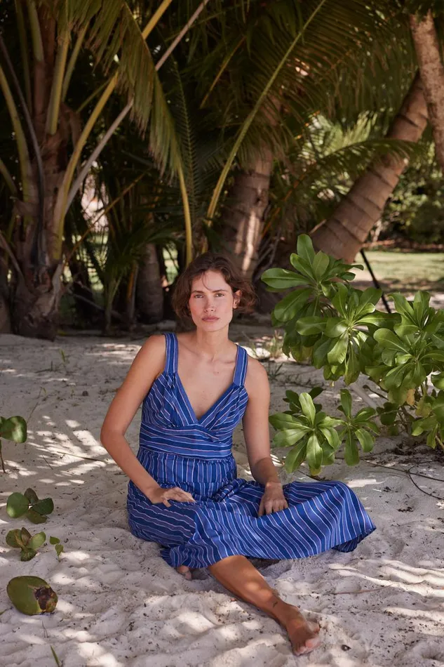 Dresses Shop Natalie Martin JACKIE DRESS Batik Stripe Navy