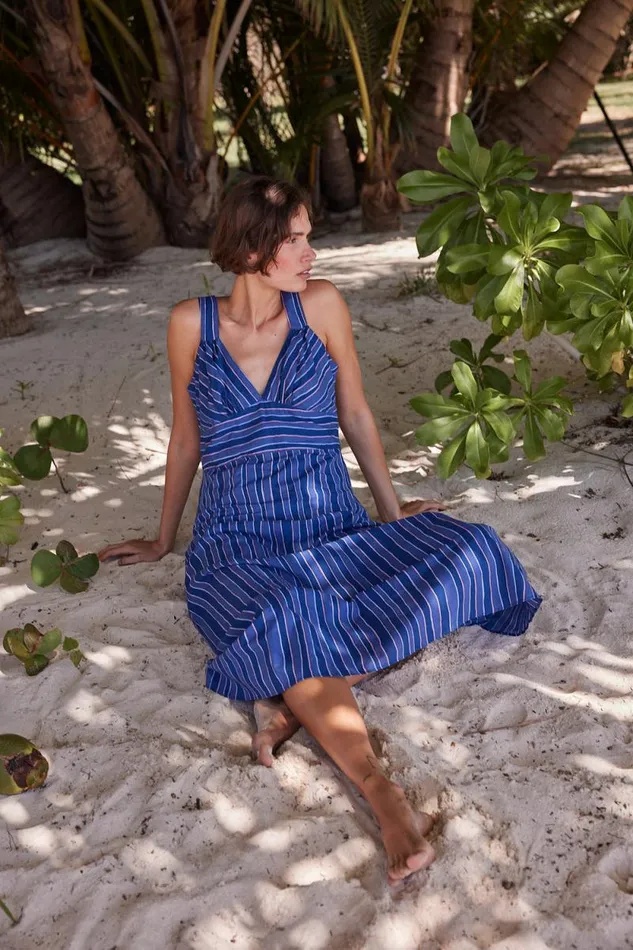 Dresses Shop Natalie Martin JACKIE DRESS Batik Stripe Navy
