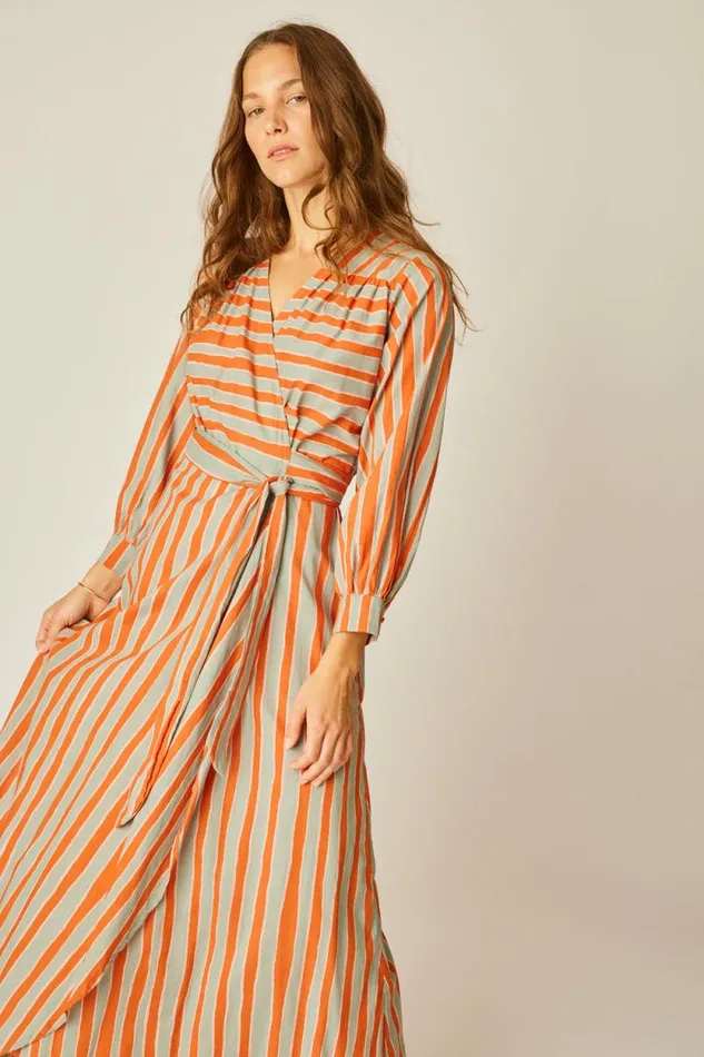 Dresses Shop Natalie Martin KATE LONG SLEEVE DRESS Batik Stripe Sage