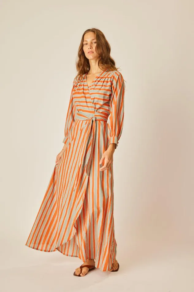 Dresses Shop Natalie Martin KATE LONG SLEEVE DRESS Batik Stripe Sage