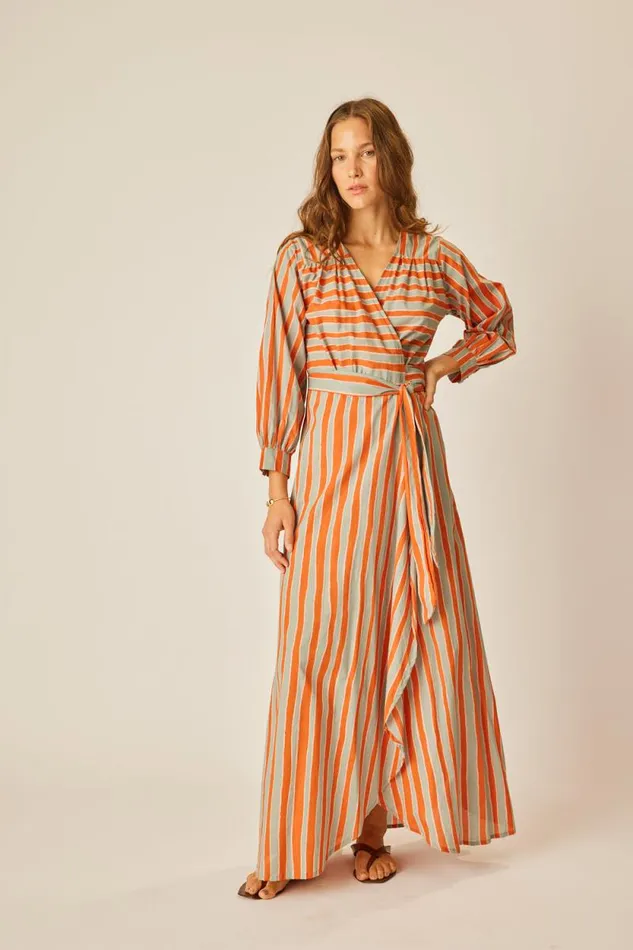 Dresses Shop Natalie Martin KATE LONG SLEEVE DRESS Batik Stripe Sage