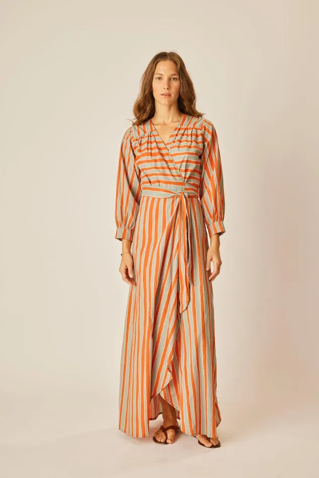 Dresses Shop Natalie Martin KATE LONG SLEEVE DRESS Batik Stripe Sage
