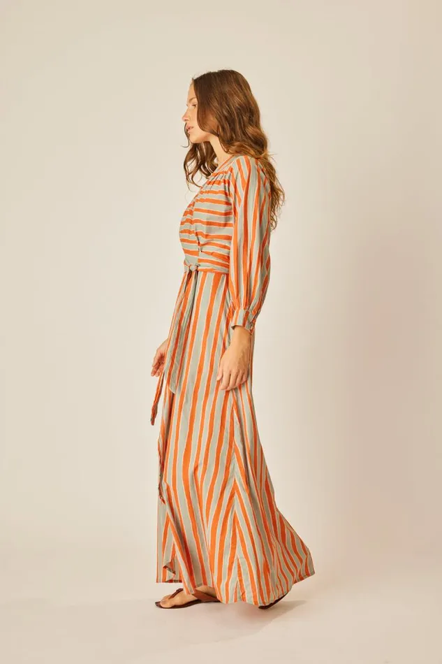 Dresses Shop Natalie Martin KATE LONG SLEEVE DRESS Batik Stripe Sage