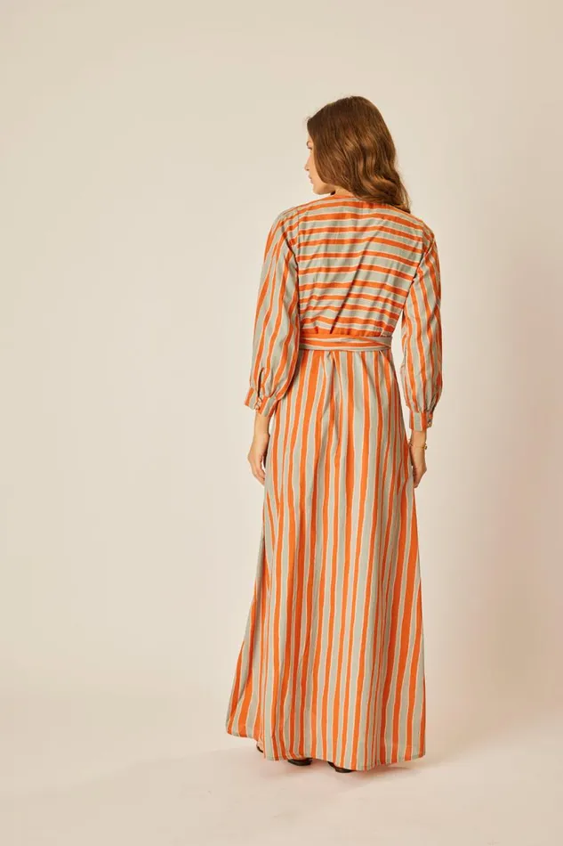 Dresses Shop Natalie Martin KATE LONG SLEEVE DRESS Batik Stripe Sage