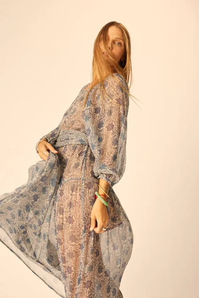 Dresses Shop Natalie Martin LAINEY DRESS WITH SASH Snowflake Sea