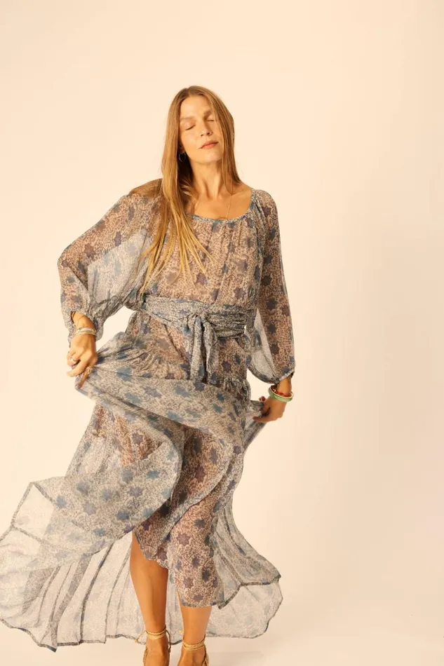 Dresses Shop Natalie Martin LAINEY DRESS WITH SASH Snowflake Sea